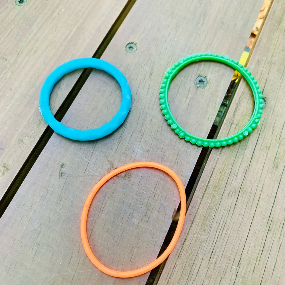 (3) silicone bracelets blue green orange Child sized